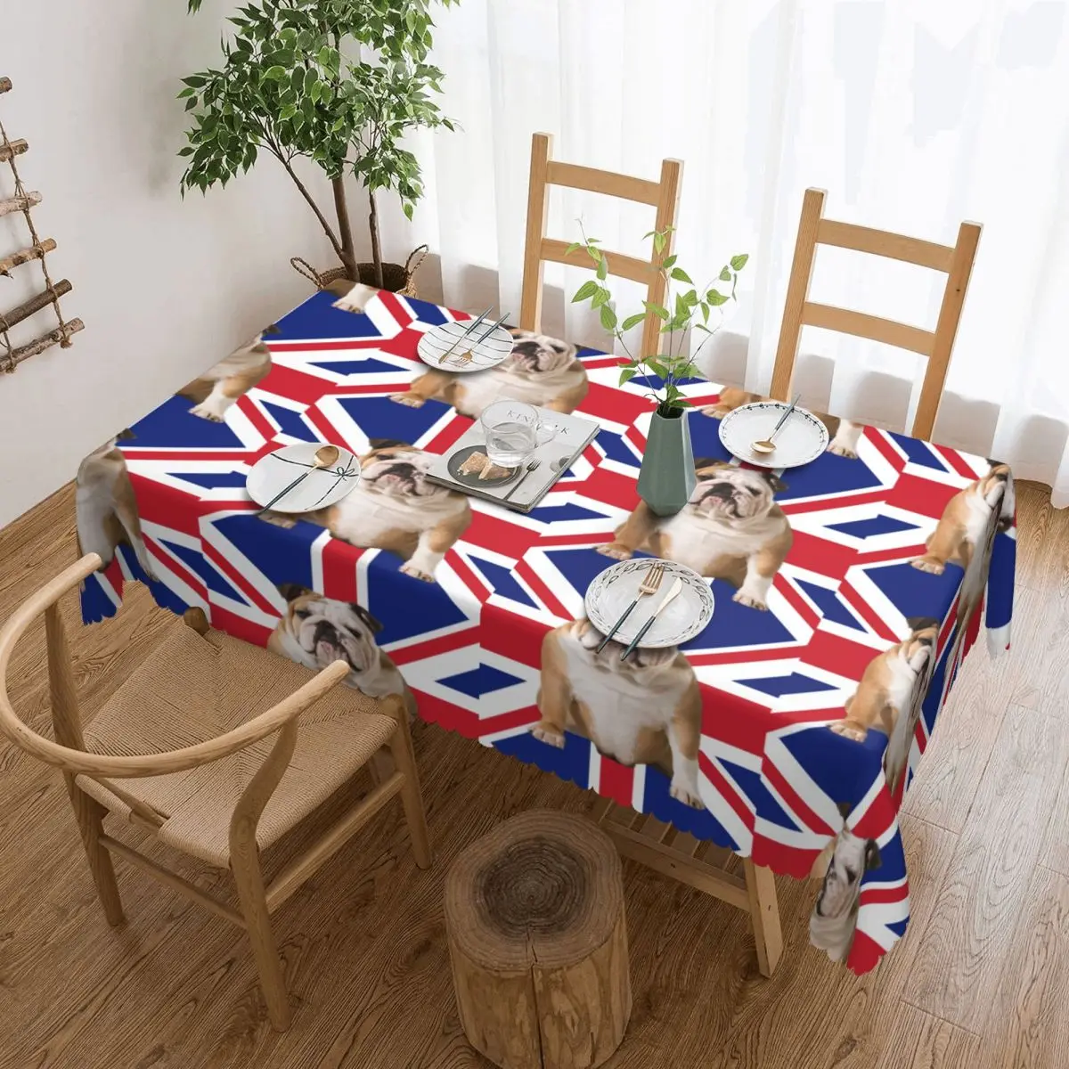 

Union Jack English Bulldog Tablecloth Rectangular Waterproof British Flag Patriotic Dog Table Cloth Cover for Party