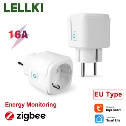 LELLKI Tuya Smart Life Plug 16A EU Zigbee Socket Outlet Timer Power Monitor With Google Assistant Zigbee2MQTT Alexa 100-240V