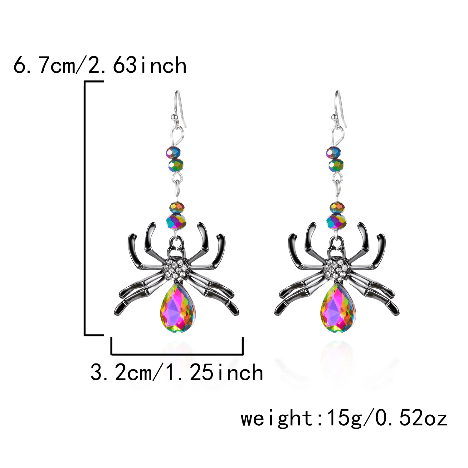 Bunte Strass-Spinne-Ohrringe für Damen, leichter Luxus, glänzende Kristall-Spinnen-Ohrringe, Halloween-Party, Schmuck, Geschenke – Detail 8