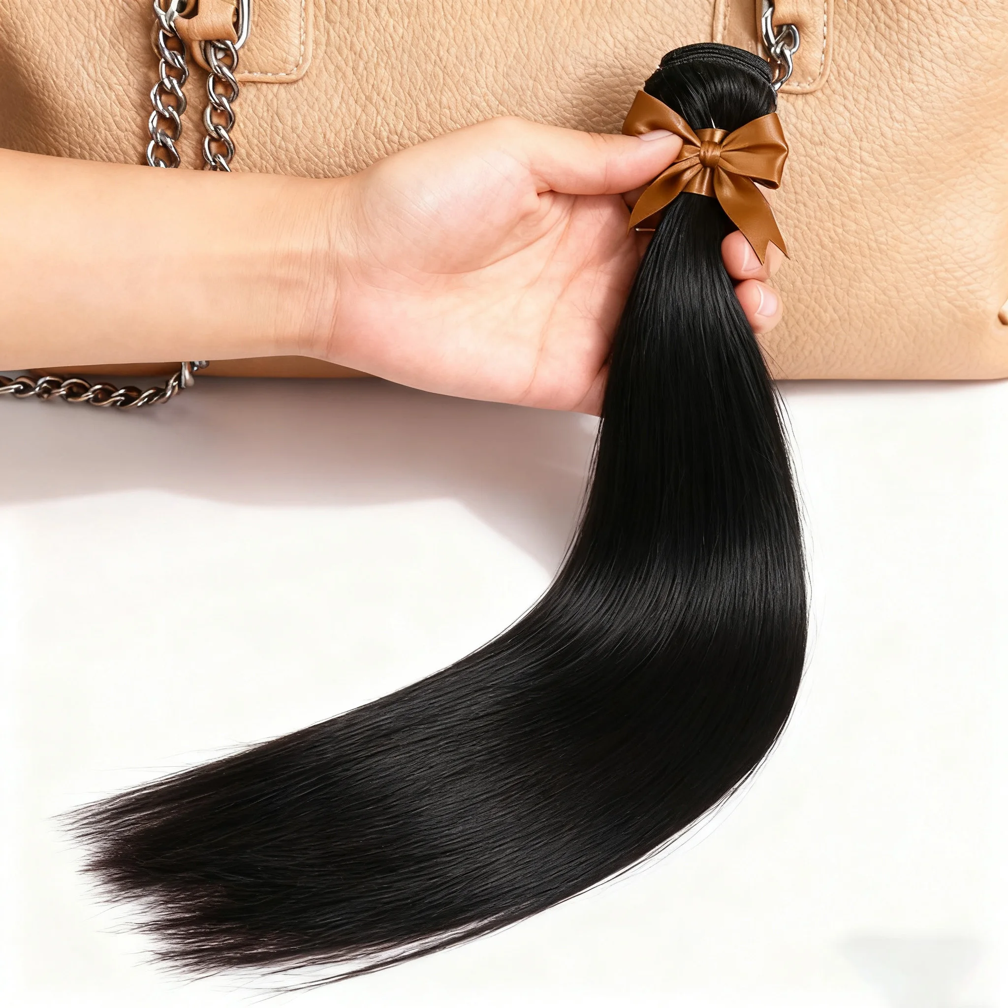 

32-дюймовые 12A прямые наращивания человеческих волос, 100% необработанные бразильские необработанные волосы Remy, двойной уток, объемный толстый пучок