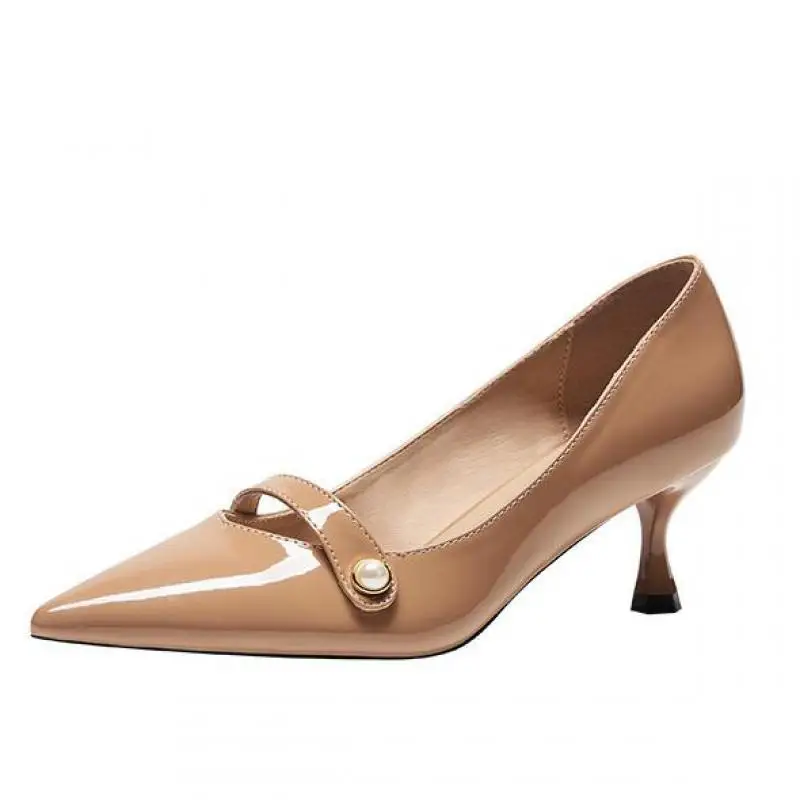 Zapatos de charol para dama de honor, calzado de tacón bajo, talla pequeña 31-43, Nude