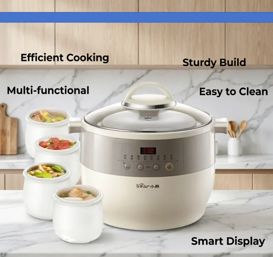 200v Household Smart Electric Slow Cooker Timing Automatic Cooking Pot For Daily Stewing LYH