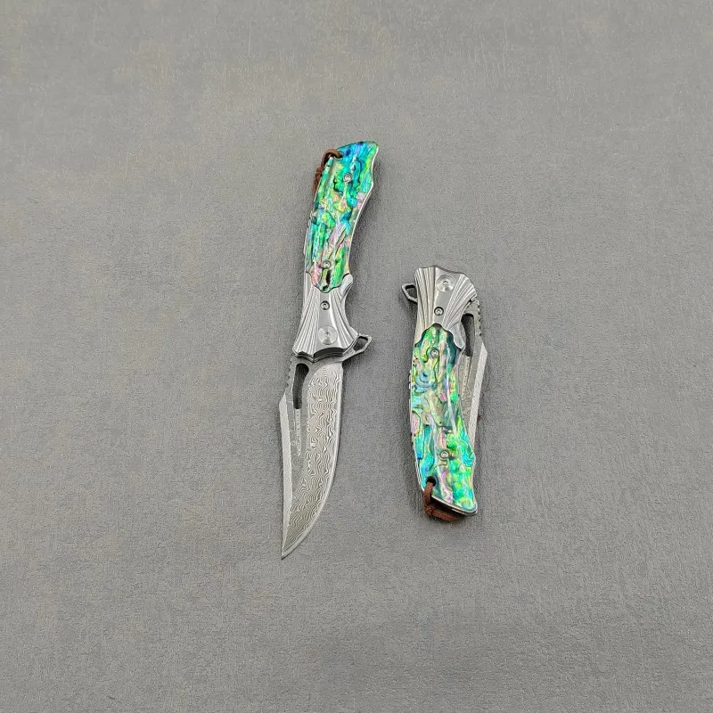 Abalone Handle Pocket Knife VG10 Damascus Steel Blade Outdoor Folding Knife Defence Carry Portable Military EDC Tool Gift