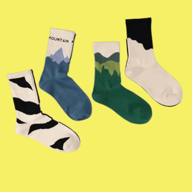 4 Pairs Cotton Tide Socks Spring And Autumn Retro Thickened Cotton Socks 2024 New Anti-odor And Breathable Socks Sports Socks