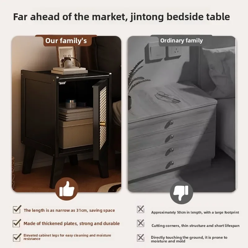 Modern Minimalist Bedside Nightstand Light Luxury Bedside Nightstand Plastic Rattan Storage Shelf Bedroom Sofa Side Table