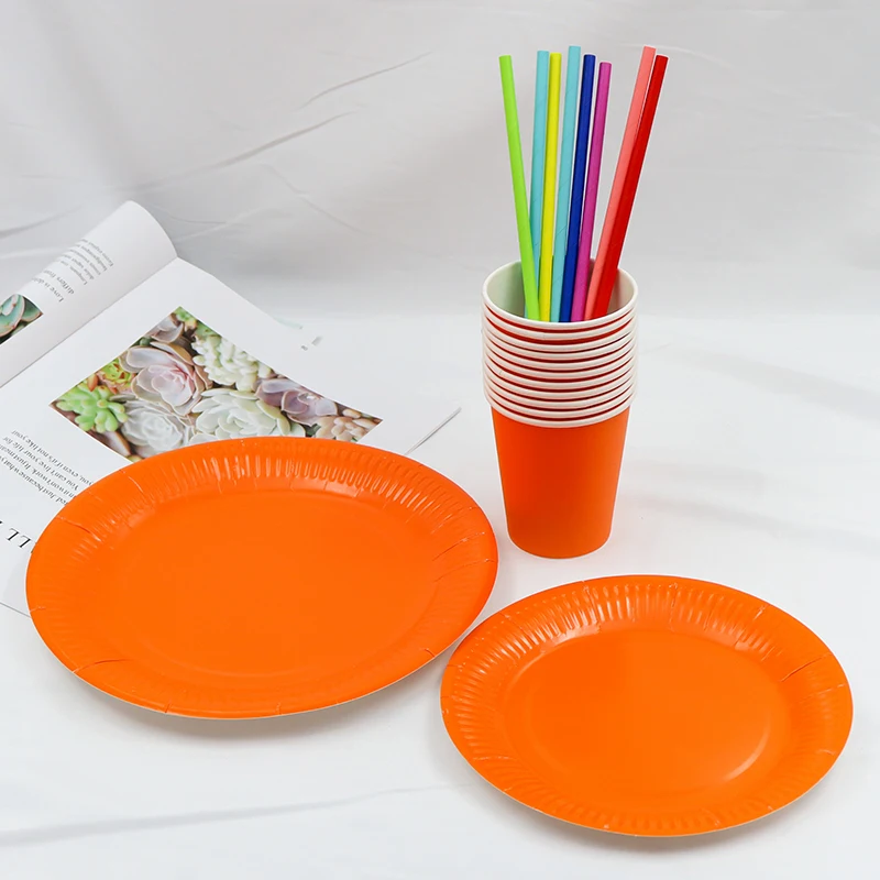 Rainbow Solid Color Disposable Tableware Set Cake Paper Tray Cup Napkins Birthday Party Wedding Supplies Cardboard Plates New