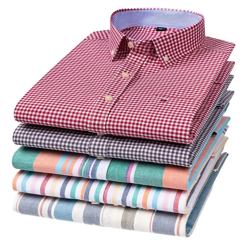 2023 Fashion Men's Business Shirt Plaid Cotton  Collar Nine Sleeve Length Thickened Fleece Special Wide Fit for Work