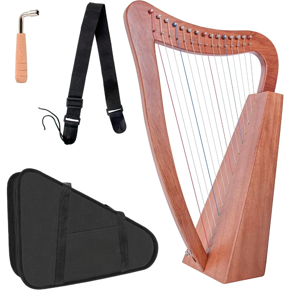 Harp,15 Strings Mahogany 22 Inch Height for Adult Professional Beginner with Tuning Wrench,Black Gig Bag,Strap