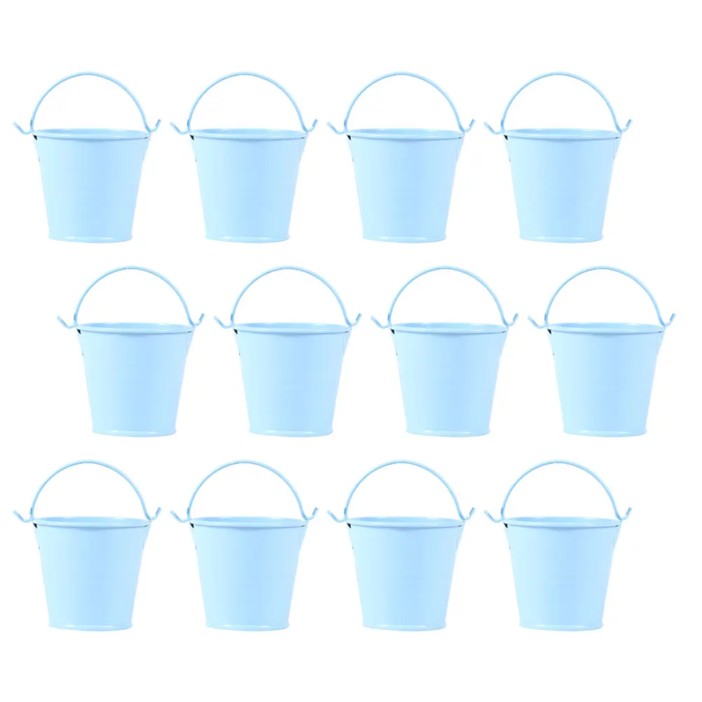 

12pcs Mini Iron Bucket Vintage Tinplate Succulent Planter Small Metal Bucket Simple Iron Garden Decor Miniature Retro Style