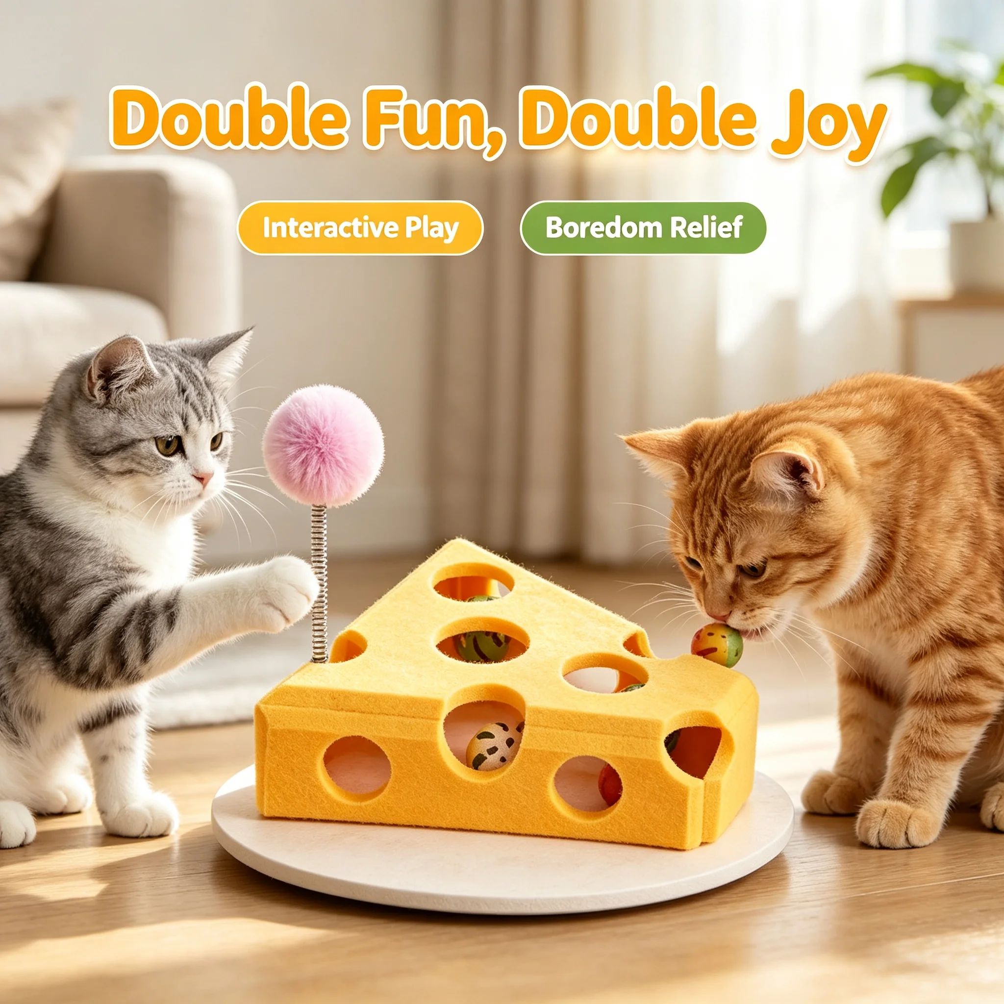Interactive Cat Felt Maze Puzzle Box Toy, Indoor Cat Self‑Play Enrichment Toy, Mental Stimulation Teaser Toy with Bell Balls