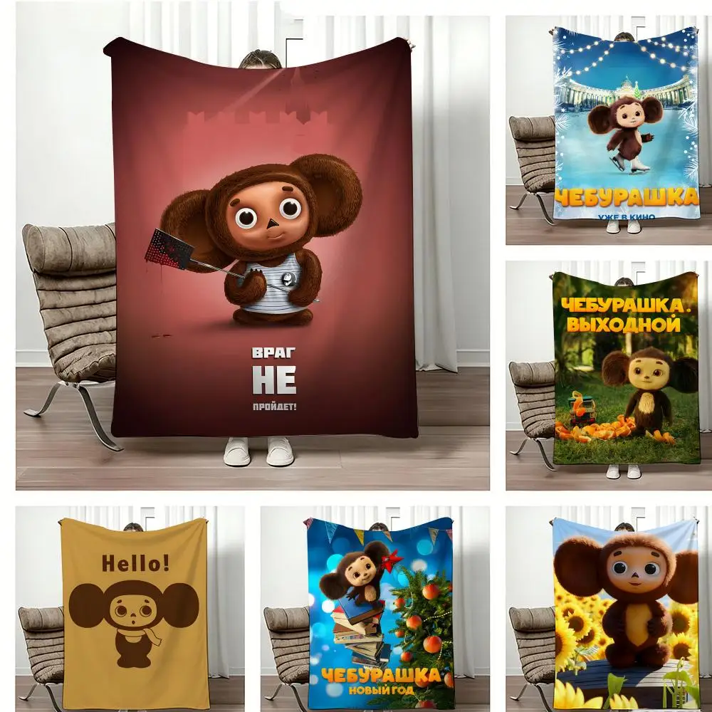 Retro Cartoon C-Cheburashkas Throw Lightweight 240g Flannel Blanket Soft Skin-friendly for Summer Cooling