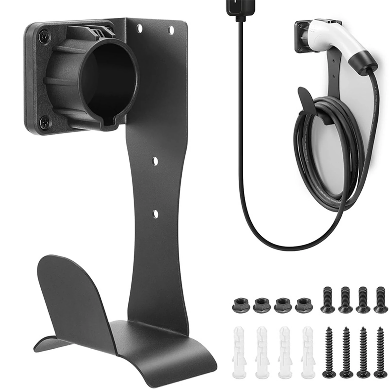 EV Charger Cable Holder Stainless Steel J1772 Charger Holder Wall Mounted Cable Organizer For EV Charging Accessories