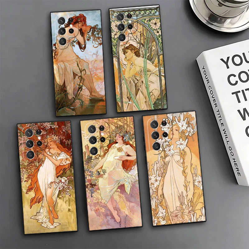 Vintage Alfons Mucha Primavera Phone Case For Samsung Galaxy S24 S25 S26 Ultra S23 Plus S22 S21 FE S20 + Edge Pattern Customized