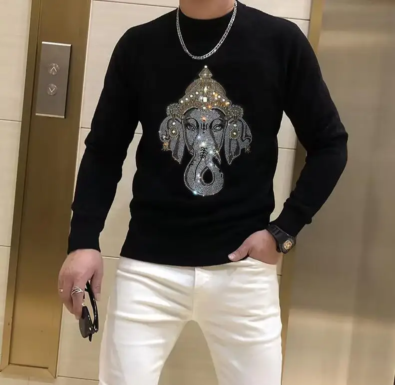 

2023 Men's Knitted sweater Keep Men Jumper Knit Warm Rhinestone Sweater Casual Pulloverr Warm