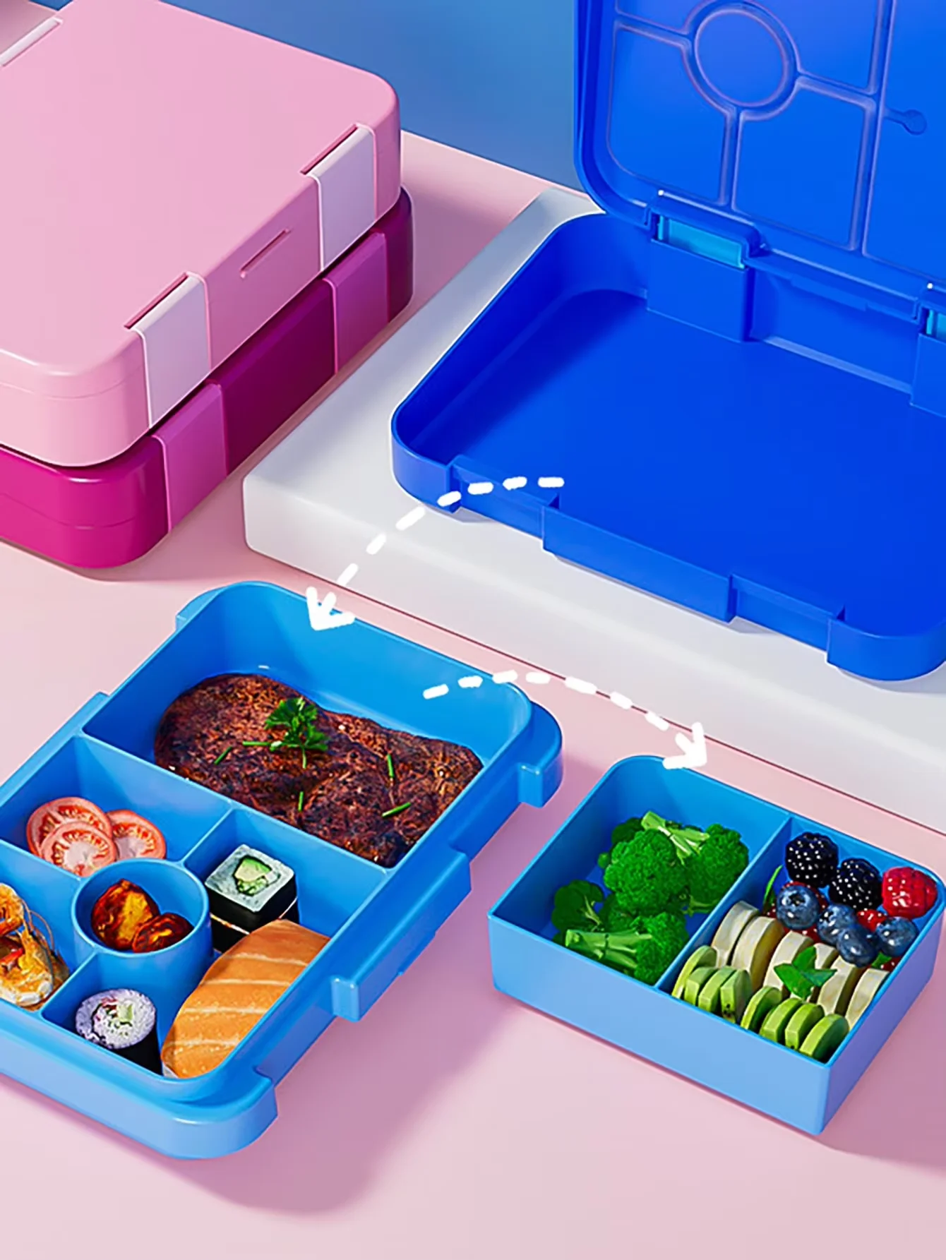 810ml Large-Capacity Double-Lock Bento Box, Compartmentalized Design with Detachable Structure, Easy to Clean. Compact portable
