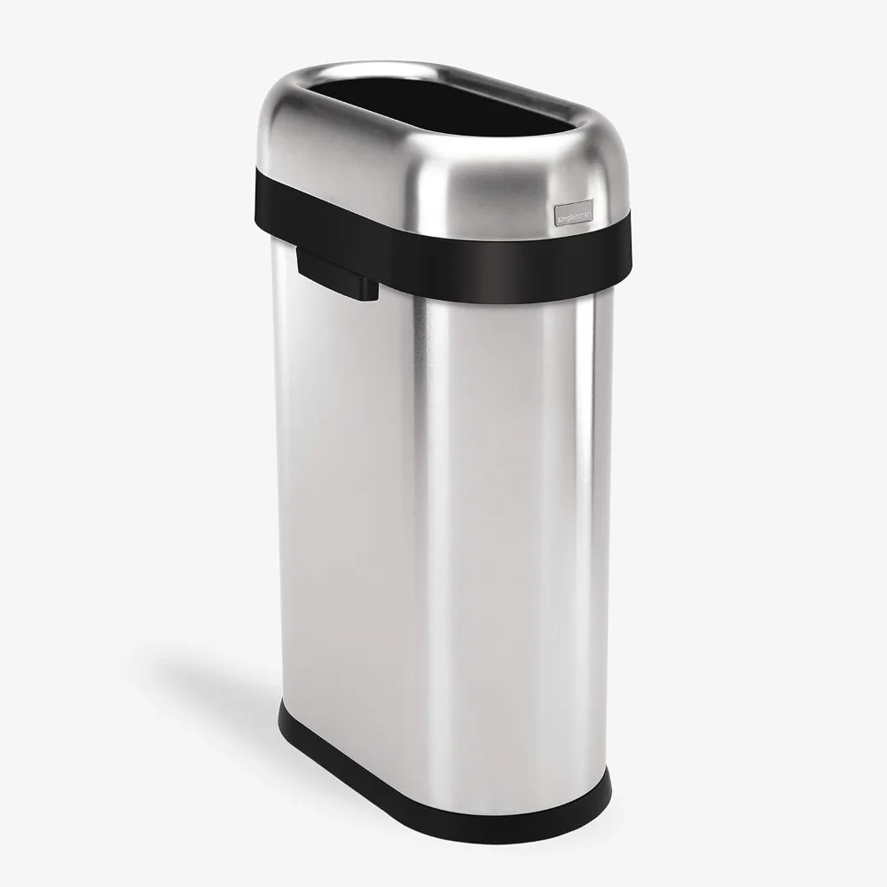 50 Liter / 13.2 Gallon Slim Open Top Trash Can, Commercial Grade Heavy Gauge Brushed Stainless Steel