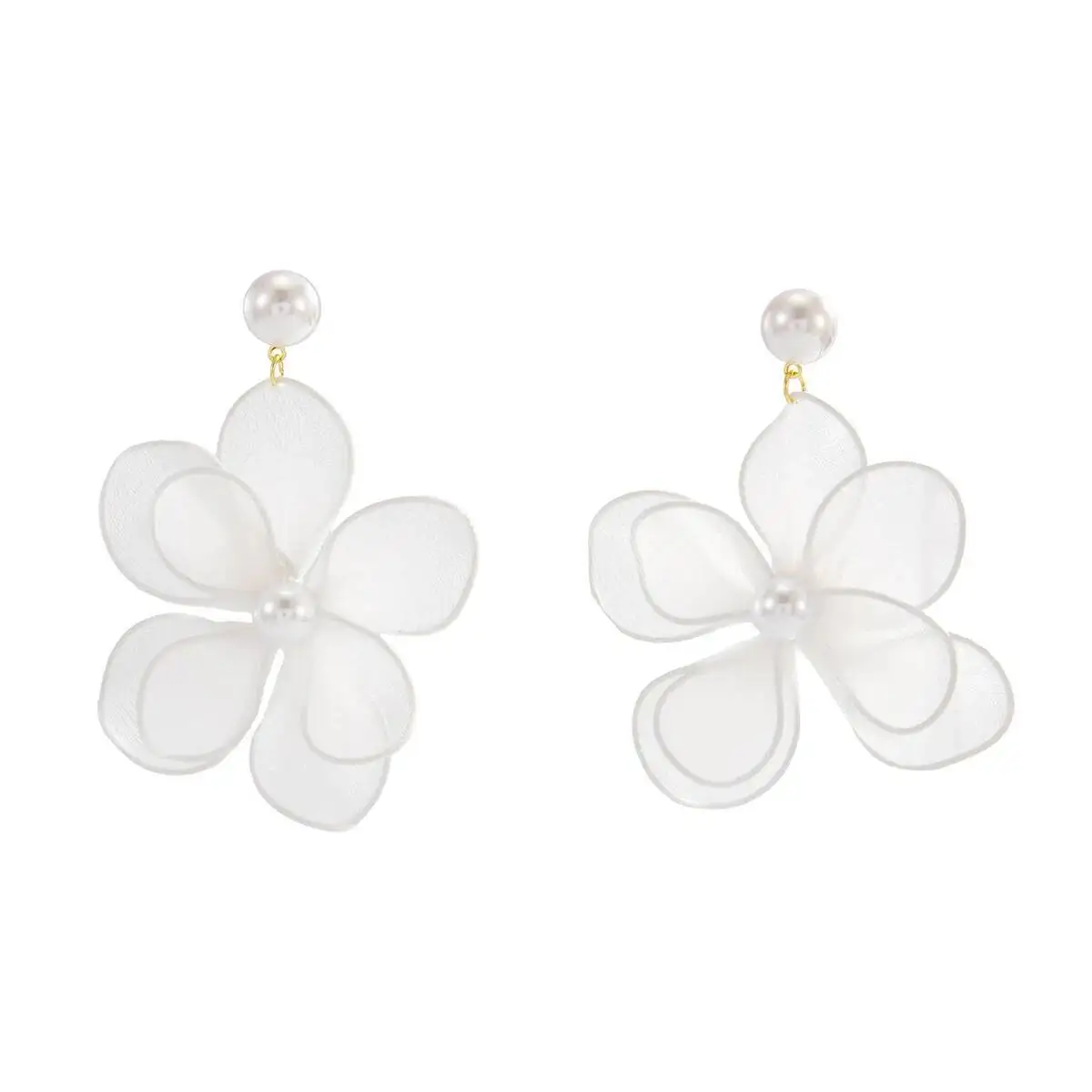 مزاجه Salircon مبالغ فيها تقليد اللؤلؤ زهرة كبيرة قلادة أقراط للنساء العصرية أنيقة الأذن اكسسوارات مجوهرات