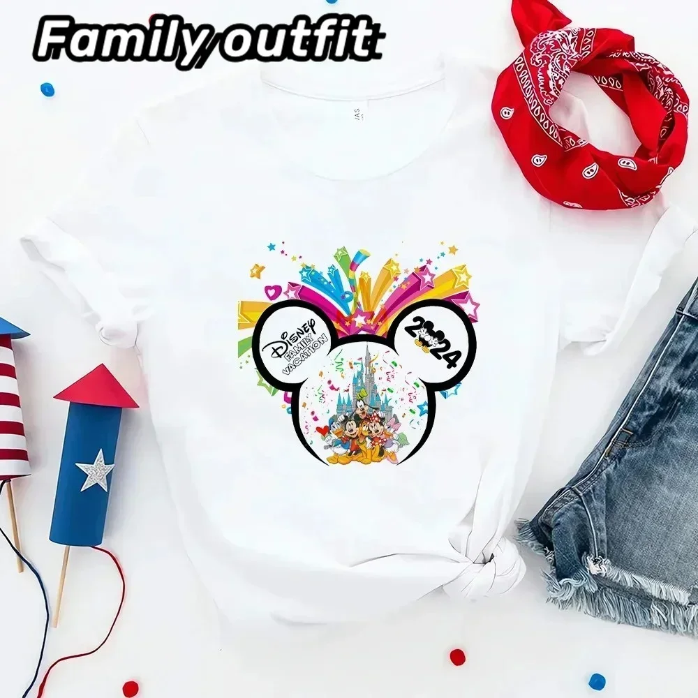 Mickey 2024 Family Vacation Clothes Aesthetic Fashion Disneyland Trip Women's T-shirt Mother Kids Matching Outfits Free Shipping