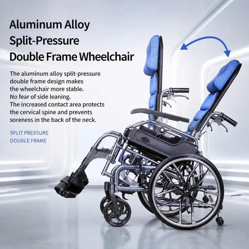 High Backrest Nursing Wheelchair for Elderly Aluminum Alloy Lightweight Folding Reclining Mobility Aid for Paralysis Patients