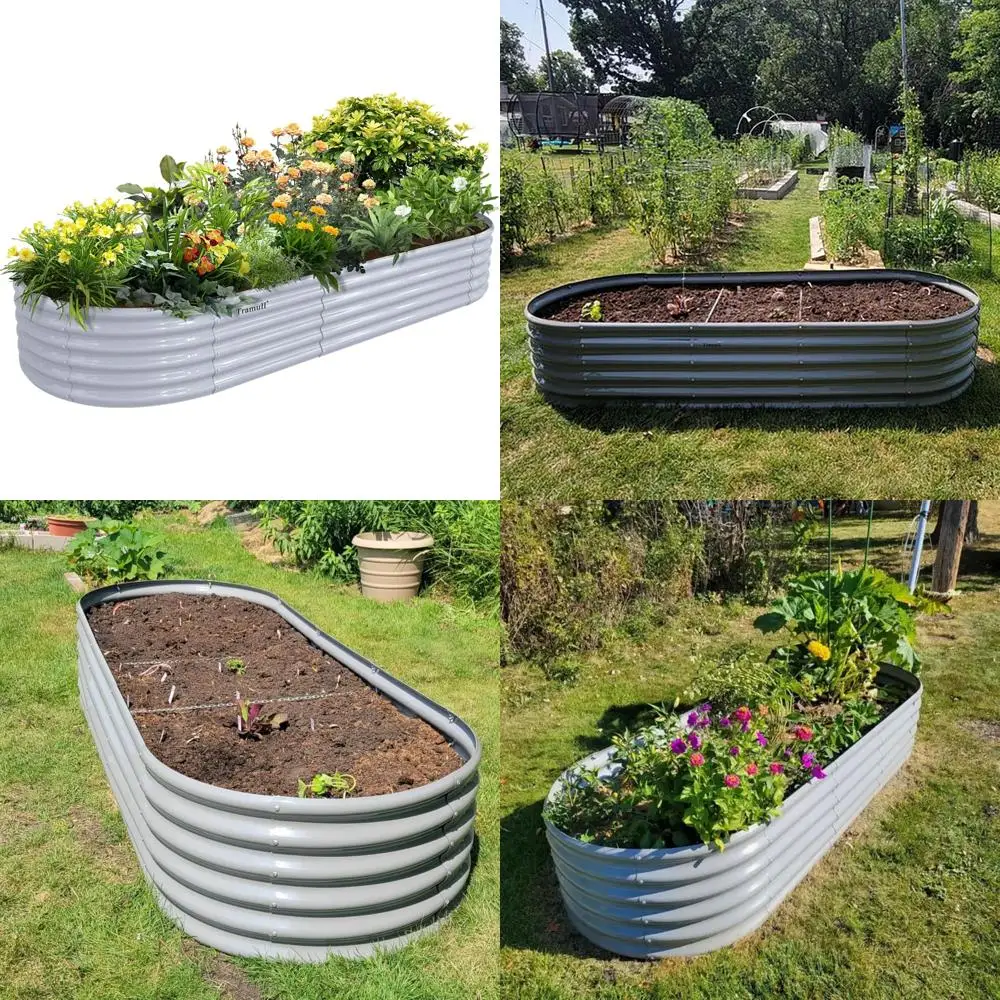 

Oval Galvanized Metal Raised Garden Bed Kit 8x3x1.5FT Outdoor Bottomless Planter for Vegetables and Flowers