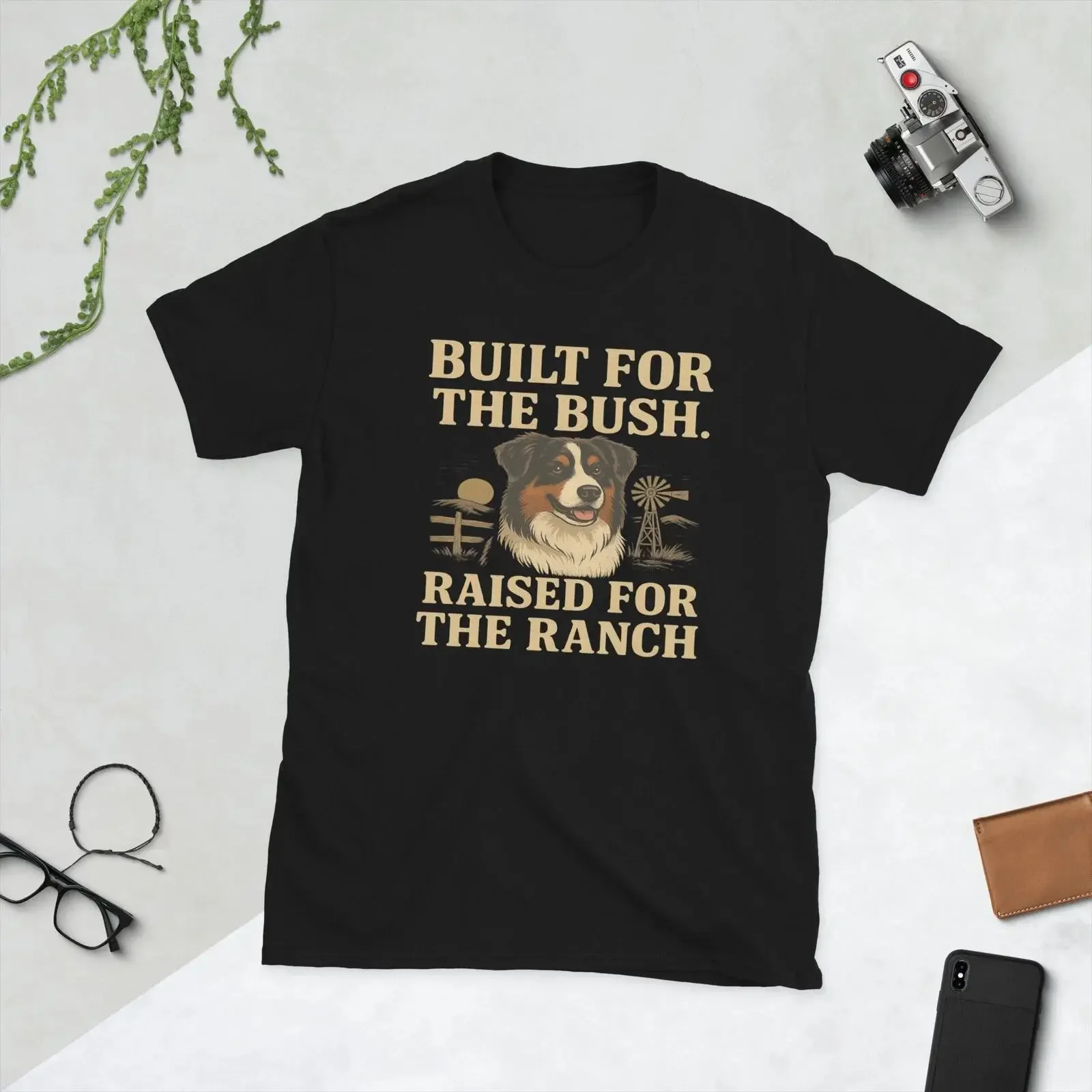 Built for the Bush Ranch Dog T Shirt Aussie Shepherd  vintage Washed Soft fashion Top For Everyday Wear Unisex Stylish graphic
