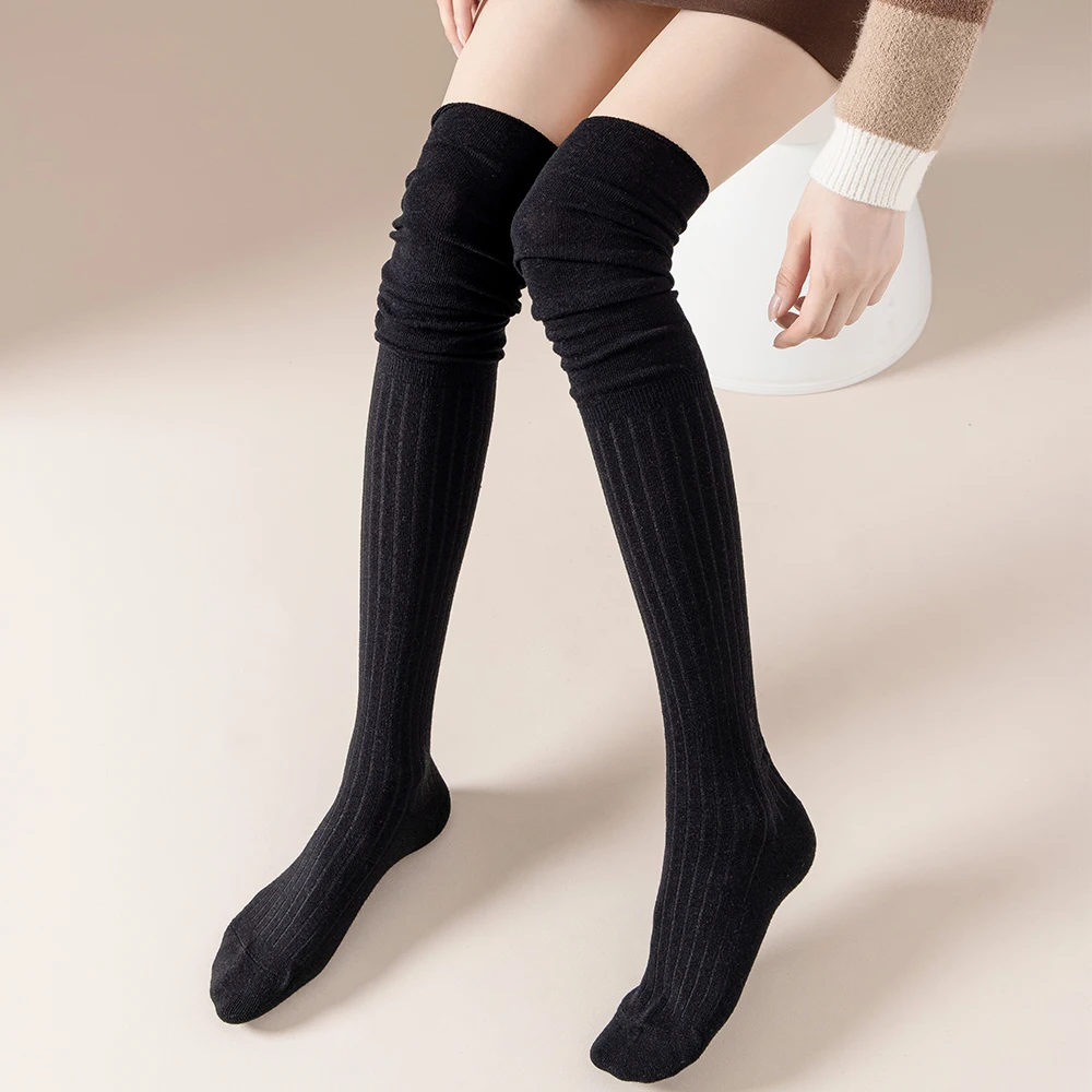 Autumn/Winter Women's Stockings Knee Thigh High Socks Fashion Trend Simple Solid Color Pure Cotton Long Tube Tight Leg Warm Sock