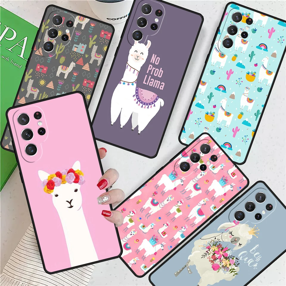 Cartoon Alpaca Llama For Samsung Galaxy S24 Ultra S21 S22 S8 S9 S10E Note 10 20 Plus FE S23 Phone case Cover Coque