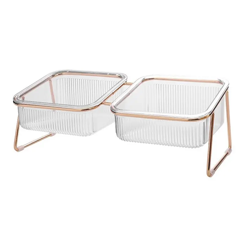 

Pet Double Bowl Transparent High Foot Cat Bowl Drink Water Cat Food With Stand Raised Water Feeder Dog Bowl Supplies Easy To Use