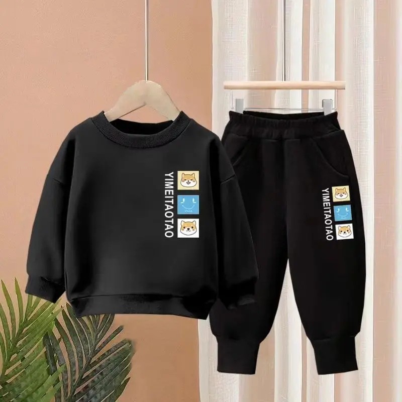 Autumn Kid Boy Clothes Set Children Girls Cartoon Printed Sweatshirts Pullover Top And Pants Suit Baby Top Bottom Tracksuits