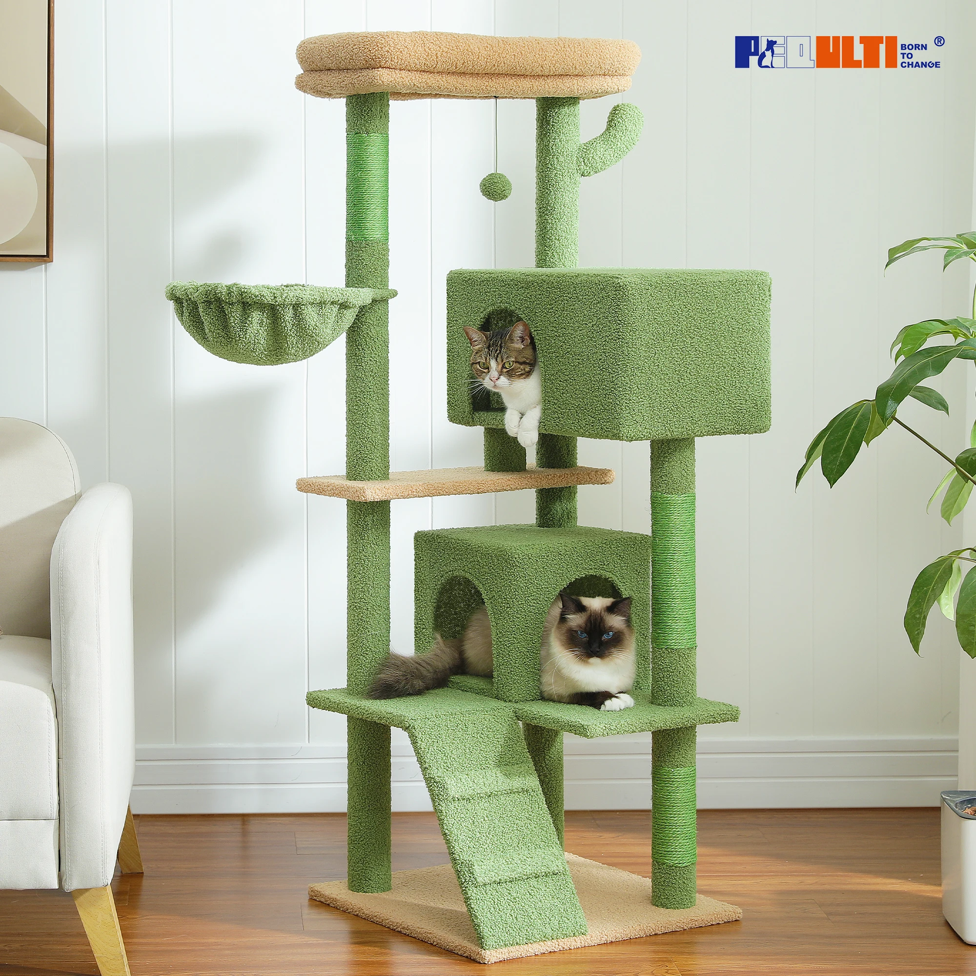 

Multi-Level Luxury Cat Tree Tower with Cat Condo Cozy Perches Pet Play House Scratching Post Stable Cat Tower with Hanging Ball