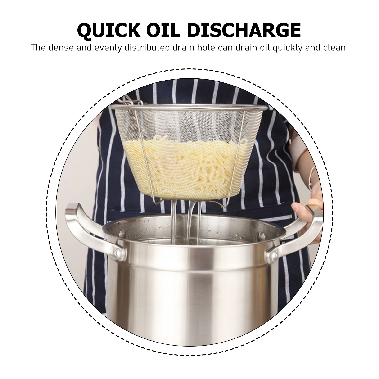 

Stainless Steel Frying Basket Oil Strainer Dense Drain Holes Ergonomic Long Handle Food Colander Multi Purpose Kitchen Gadget