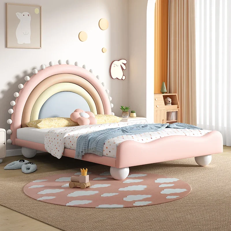 Children's furniture Children's bed Girls fun rainbow bed Solid wood frame Children's room Small apartment