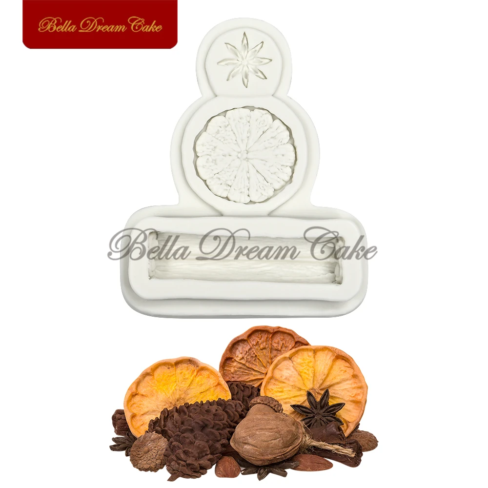 3D Citroen/Kaneel/Ster Anijs/Noten Fondant Siliconen Mal Kerst Chocolade Schimmel DIY Klei Mallen Taart decoreren Gereedschappen Bakvormen