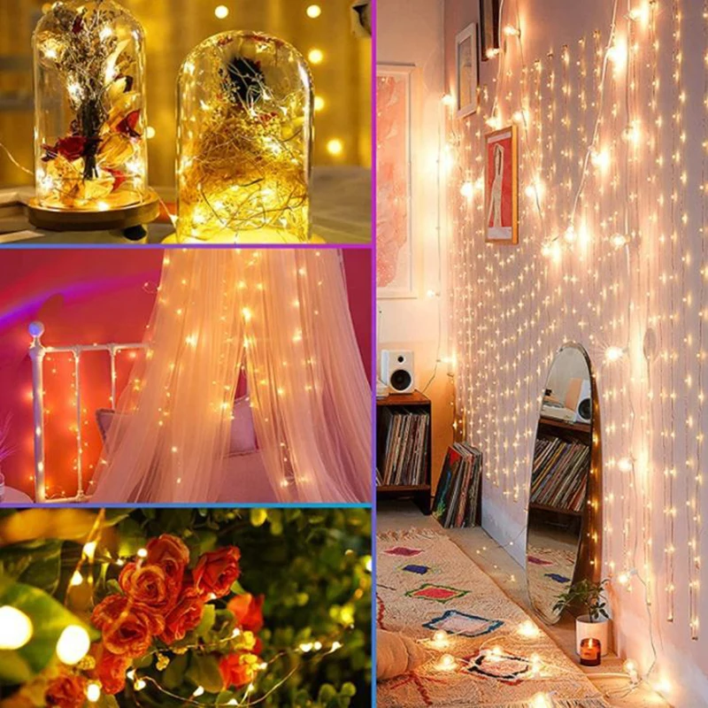 Curtain Light Led Waterproof String Lights Room Decoration Christmas Ambient Light USB Remote Control 3*3 Meters