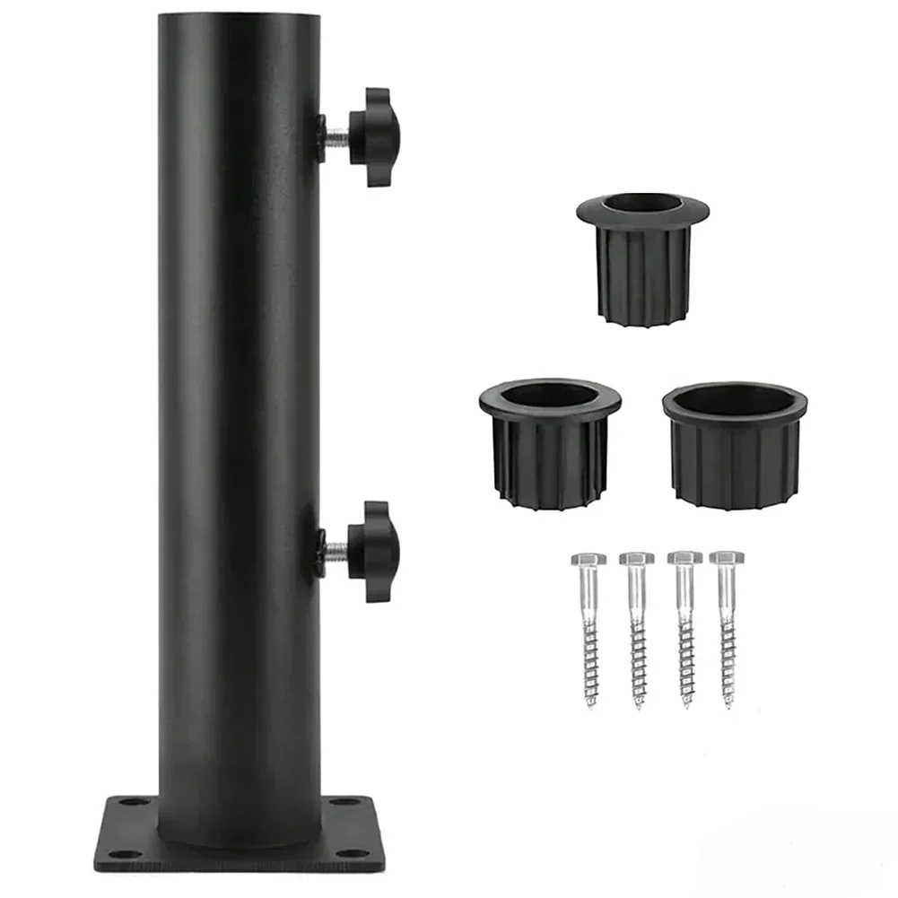 Iron parasol base kit for outdoor use with sturdy construction providing secure and stable umbrella support for various styles
