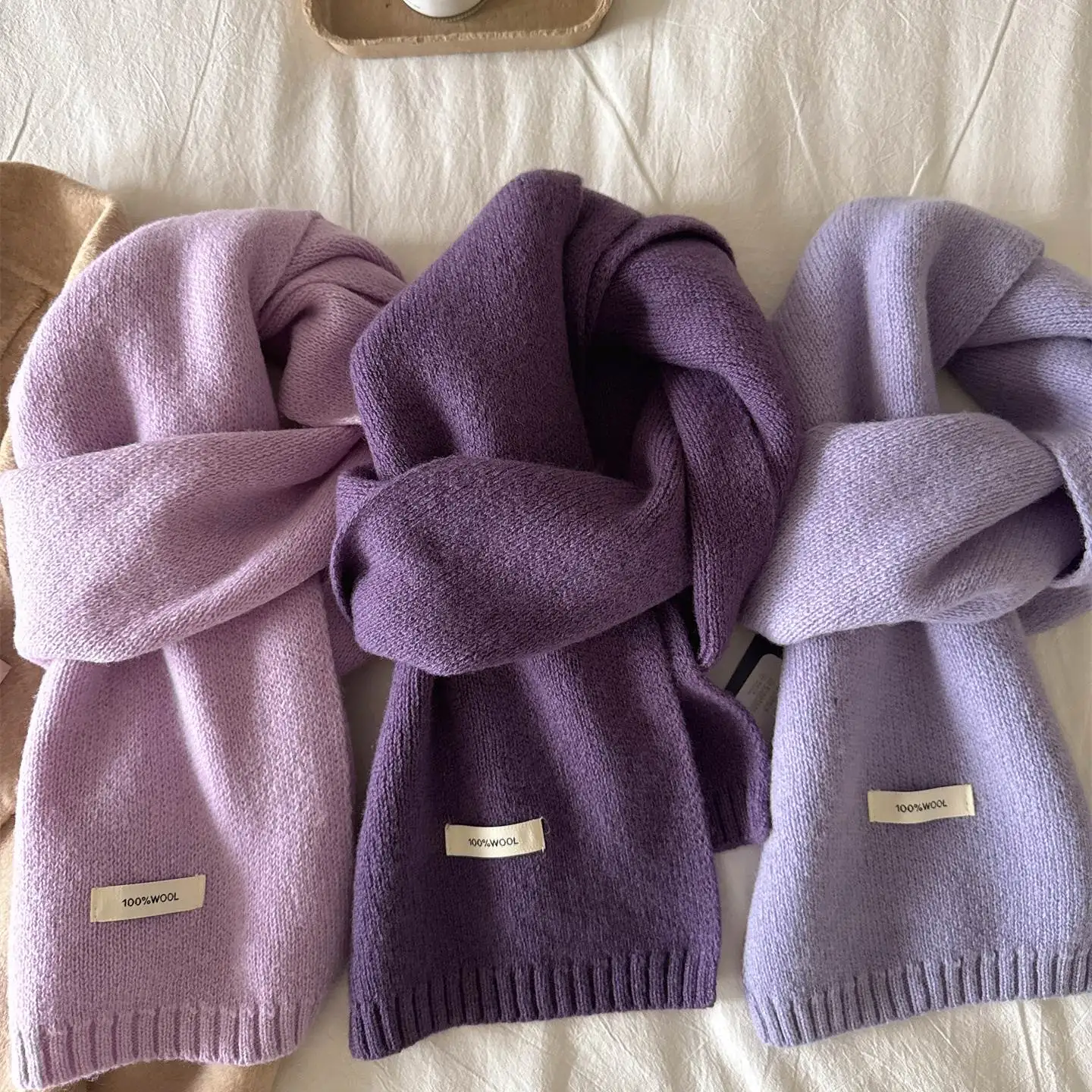 Cachecol Pequeno em Roxo Claro para Mulheres, Tricotado, Versátil, Quente, Multi-Funcional, em Forma Triangular