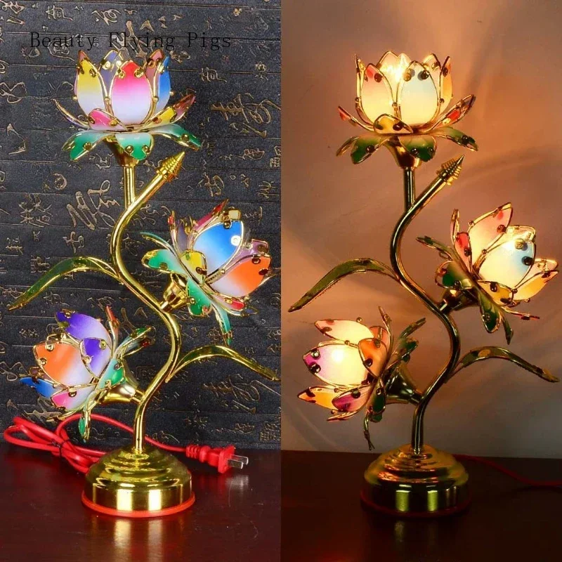 Colorful Petal Lotuscandlestick Temple Power Supply Table Candlestick Lotus Candlestick Buddha Candle Holder Home Decoration