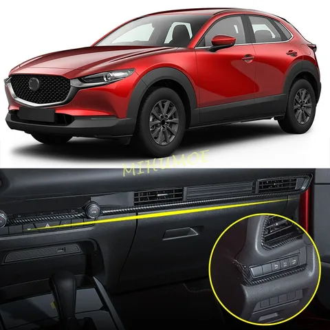 Для Mazda CX30 CX-30 2020-2025 левая внутренняя панель из углеродного волокна, центральная полоса управления, накладка, автомобильные аксессуары, литье, Стайлинг