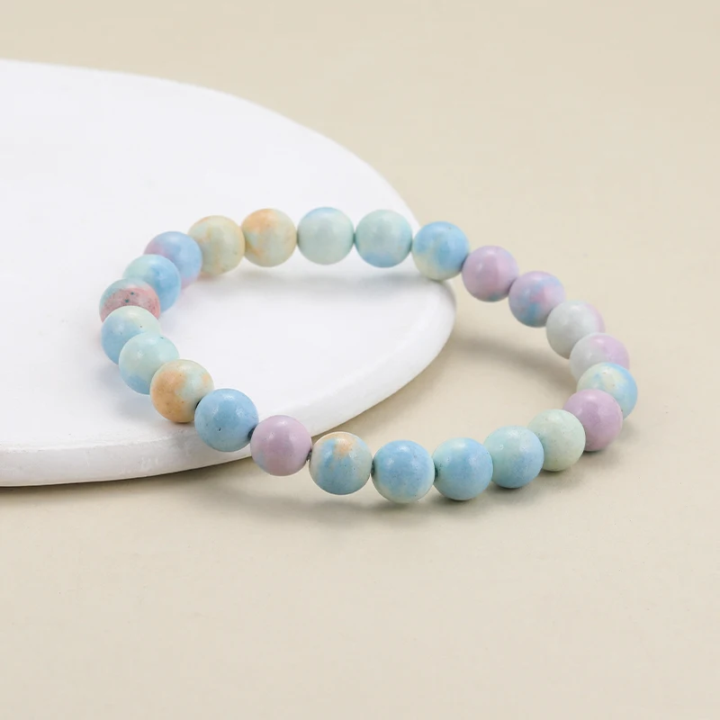 

Women's Natural Rainbow Alxa Agates Stone Loose Round 8mm Beads Bracelet Accessories Gift