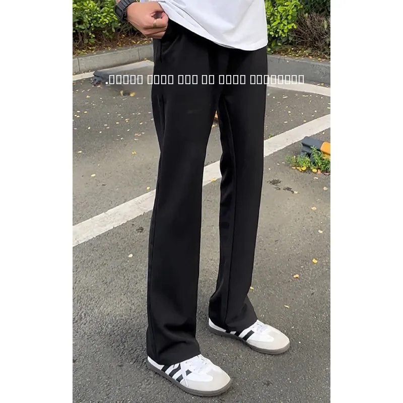 

Bla Ice Silk Straight Leg Pants Men's Summer High Waist Trousers American Sle Slim Fit Bell Bot Casual Long Pants