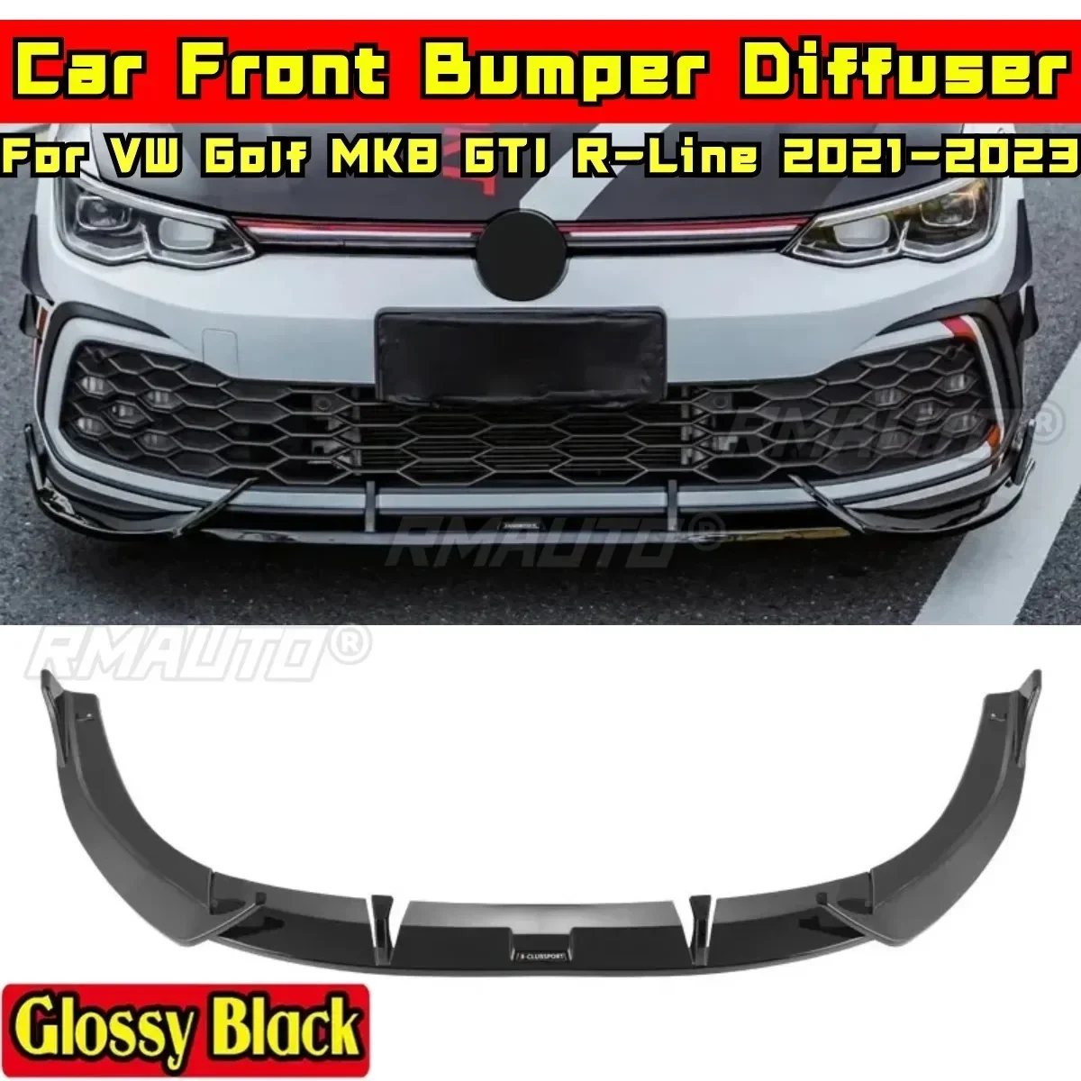 For Golf GTI R-Line Body Kit Front Bumper Lip Glossy Black Sport Style Cover For VW Golf GTI R-Line 2021-2023 Car Accessories