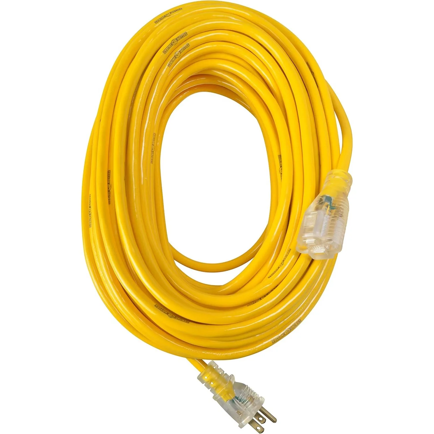 Yellow Jacket Heavy Duty Extension Cord, 100Ft, 12 Gauge, 3 Conductor, Lighted End, Weather Resistant, SJTW, Yellow, 2885