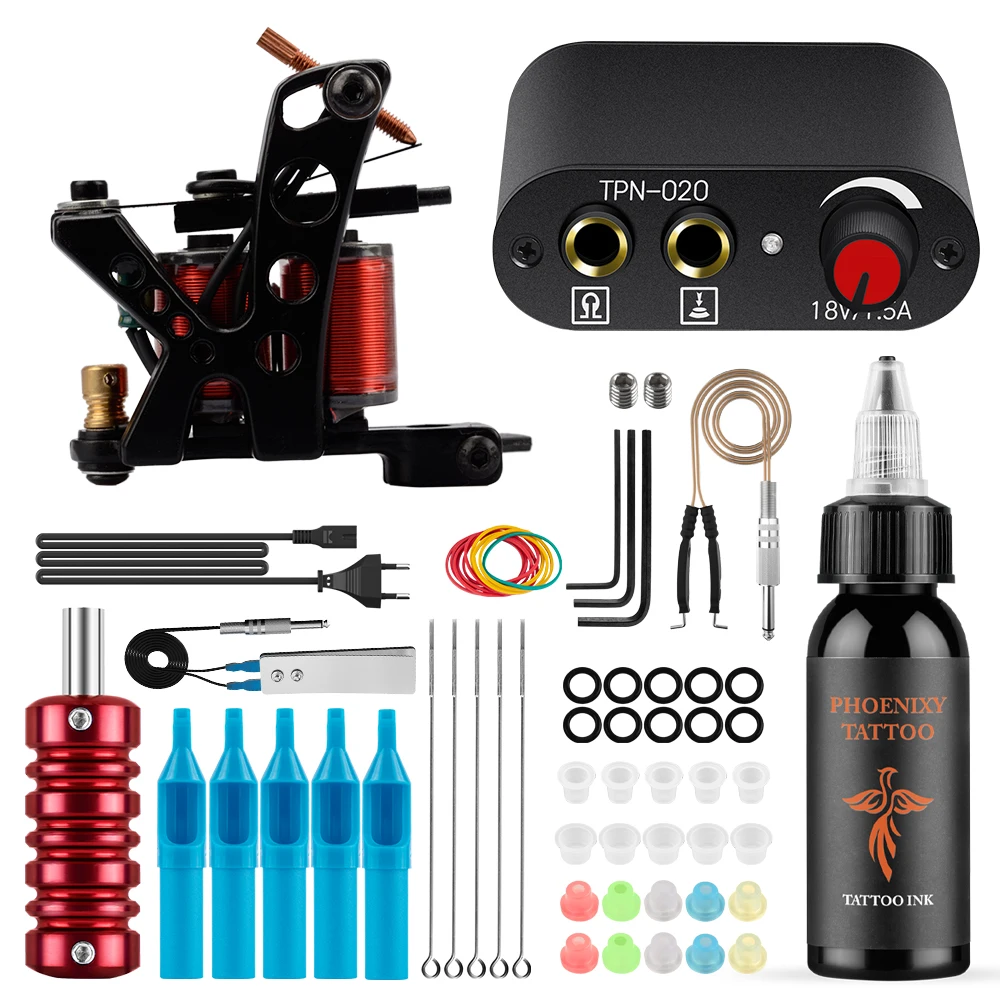 

Beginner Tattoo Machine Kit Coil Tattoo Machine Gun with Permanent Ink Power Supply Cartridge Needles Grip Tattoo Body Art Kit