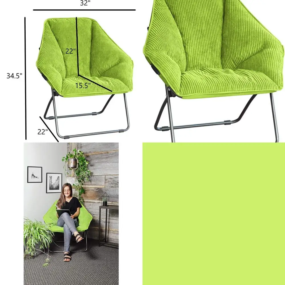 

Portable Hexagon Metal Frame Folding Chair - Ideal for Dorms, Reading, Studying, Bedrooms, Gaming, Living Rooms (Light Green, Pa