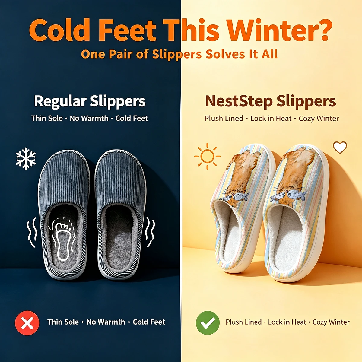 Funny Cat With Fish Stripe Christmas White Slippers Warm Plush Indoor Shoes Non-Slip Winter Slippers Family Holiday Gifts Soft view 5