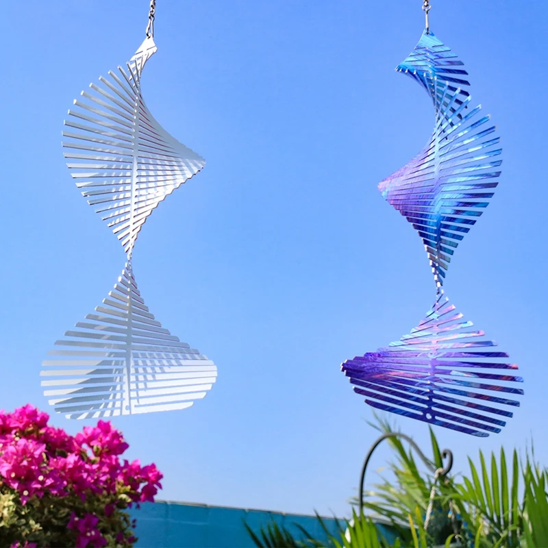 Helix Fishtail Sublimation Wind Spinner Blanks Double Sided 3D Fishtail Aluminum Metal Wind Sculpture Garden Ornaments