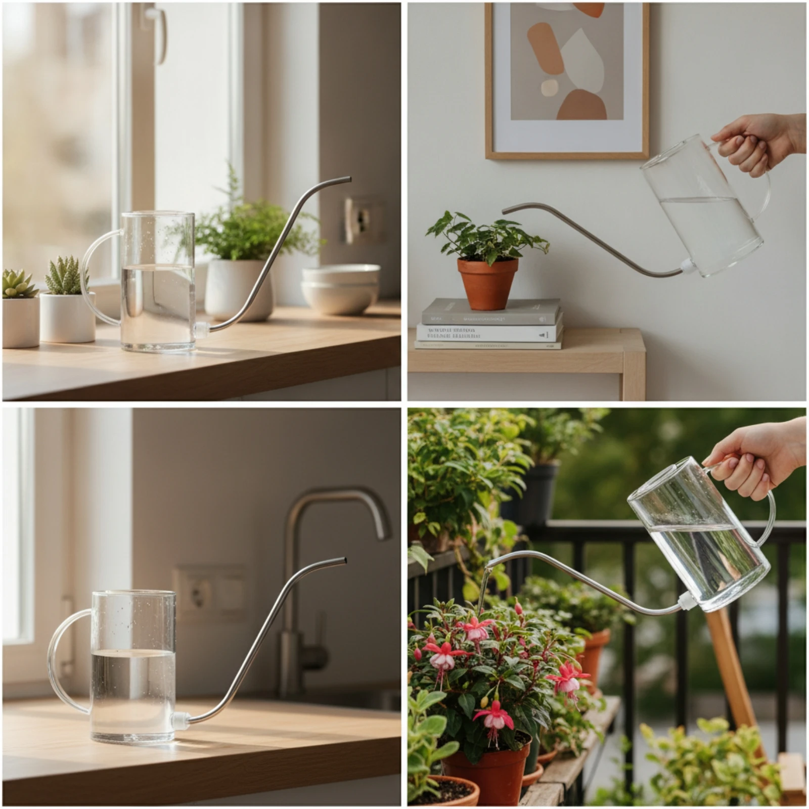 Watering Can with Long Spout Transparent Plant Watering Can Vessel Graduated Accurate for Gardeners, Indoor Garden, Windowsill