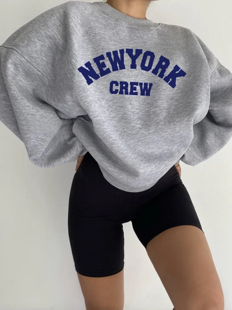 Blessyuki New York Letter Print Hoodie for Wome Autumn New Casual Retro Plus Size Basic Sweatshirt Ladies Cotton Harajuku Tops