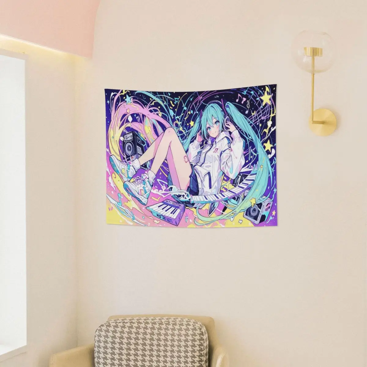 Hatsune Miku tapiz Hippie poliéster decoración colgante de pared para dormitorio cortina brujería manta de pared