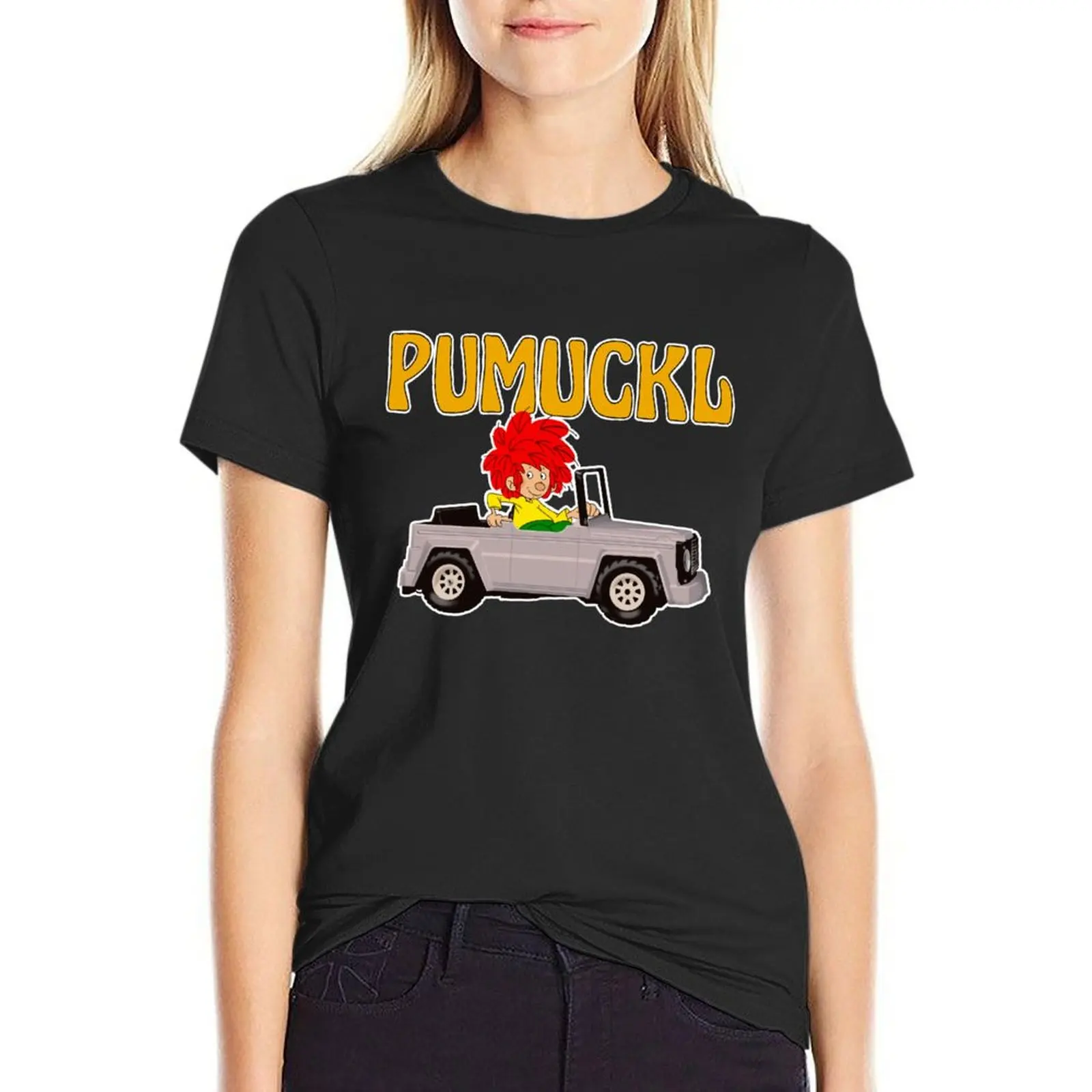 

Pumuckl in toy car T-Shirt graphics oversized blacks cute tops Top Women